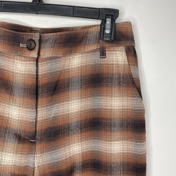 C&A Clockhouse Pants Womens 40 Brown Plaid Trousers NEW Straight Wide Leg 28" W - Picture 3 of 10
